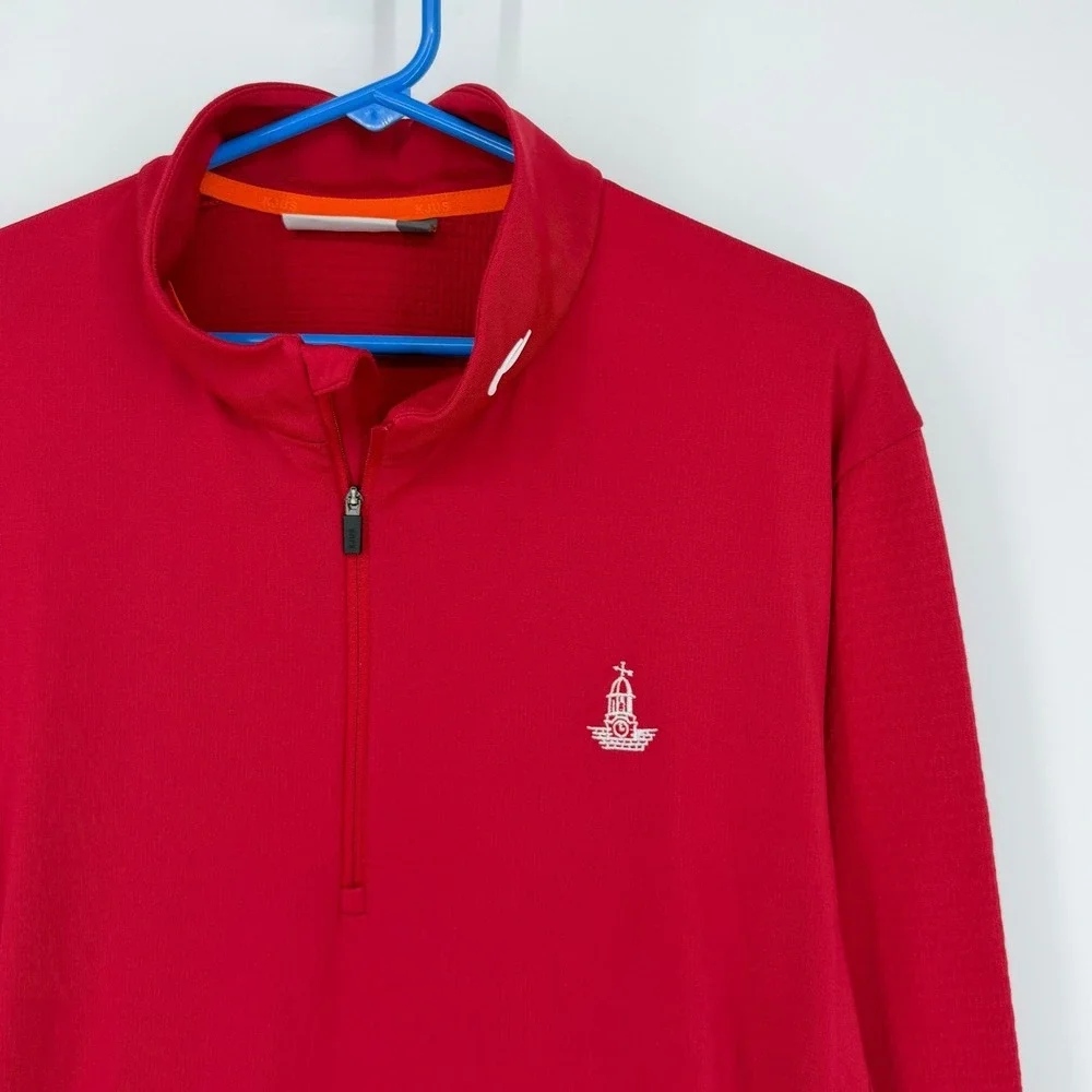 KJUS Mens Red Waffle Knit Quarter Zip Pullover Technical Golf Sweater Logo 2XL